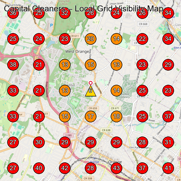 Capital Cleaners GeoGrid visibility map for House Cleaning Service in West Orange